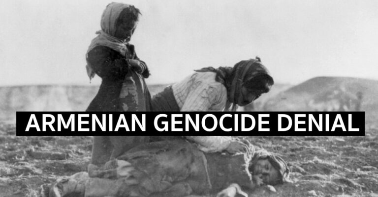 A grieving Armenian mother on her knees beside her dead child, with another child standing helplessly nearby, during the Armenian Genocide in Deir ez-Zor—illustrating the tragedy denial seeks to erase.