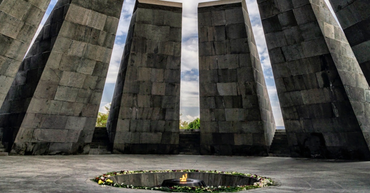 The Eternal Flame at the Armenian Genocide Memorial Complex in Yerevan, symbolizing remembrance of the 1.5 million victims of the Armenian Genocide.