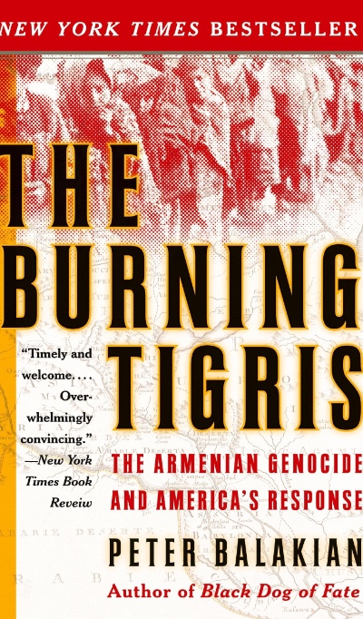 Book cover for 'Peter Balakian – The Burning Tigris: The Armenian Genocide and America’s Response', featured in the Armenian Genocide Museum of Canada’s Books and Literature section.