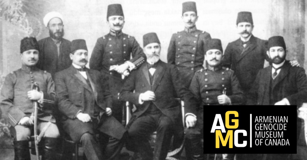 Historic photograph of senior leaders of the Committee of Union and Progress (CUP), including Talaat, Enver, and Djemal Pasha—key figures who orchestrated the Armenian Genocide in the Ottoman Empire.