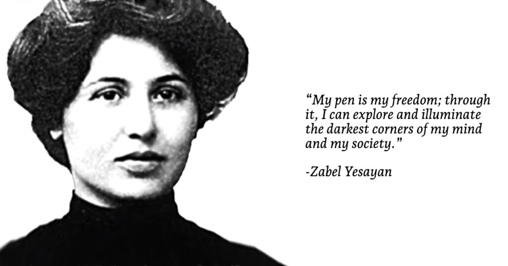 Portrait of Zabel Yesayan, Armenian writer, activist, and survivor of the Armenian Genocide, featured in AGMC’s Women & The Genocide exhibit.
